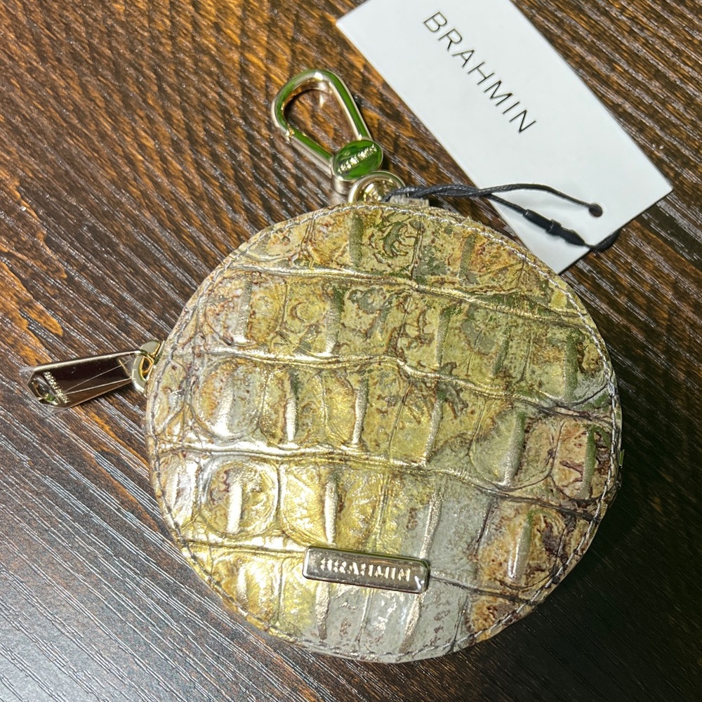 Brahmin Crocodile Embossed Coin Pouch Grayish & Gold